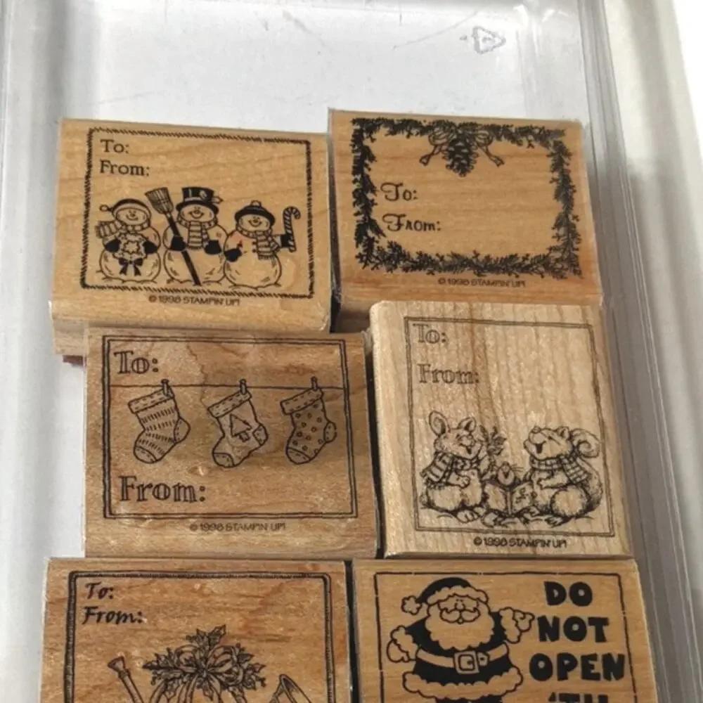 Stampin' Up! Christmas Gift Tags Wood Stamps Block Santa Snowman Holidays